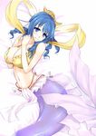  blue_eyes blue_hair breasts cleavage cosplay crown head_fins jewelry kurokawa_otogi large_breasts mermaid monster_girl navel one_piece shawl shirahoshi shirahoshi_(cosplay) short_hair smile solo touhou trait_connection wakasagihime 