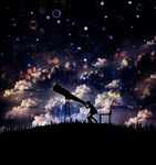  abstract bad_id bad_pixiv_id blurry bokeh chair cloud depth_of_field grass harada_miyuki male_focus moon night night_sky original sky solo star star_(sky) stargazing starry_sky surreal telescope 