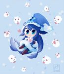  :p alternate_costume blue_eyes blue_hair hat horns inkinesss league_of_legends long_hair lulu_(league_of_legends) poro_(league_of_legends) smile tongue tongue_out wings winter_wonder_lulu 