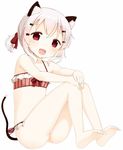  :d animal_ears ass bare_shoulders barefoot bikini blonde_hair cat_ears collarbone full_body hair_ornament hairclip highres muku_(muku-coffee) open_mouth original red_bikini red_eyes shiro_(muku) side-tie_bikini simple_background sitting smile solo swimsuit tail thighs toes white_background 