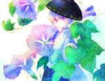  bad_id bad_pixiv_id bowl bowl_hat flower hat highres japanese_clothes leaf minigirl morning_glory purple_eyes purple_hair shimana_(cs-ts-az) sukuna_shinmyoumaru touhou 