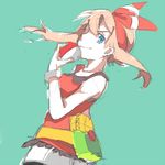  blue_eyes brown_hair fanny_pack green_background hair_ribbon haruka_(pokemon) holding holding_poke_ball looking_at_viewer no.70 poke_ball poke_ball_(generic) pokemon pokemon_(game) pokemon_oras ribbon sketch sleeveless smile solo 