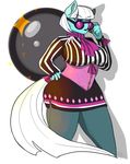  anthro anthrofied arnachy big_breasts blue_fur breasts clothing earth_pony equine eyewear female friendship_is_magic fur glasses hair horse huge_breasts looking_at_viewer mammal my_little_pony photo_finish_(mlp) pink_eyes pony solo white_hair 