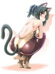  animal_ears back bare_back black_hair blush breasts brown_eyes cat_ears cat_tail high_heels kittysuit large_breasts leotard looking_at_viewer looking_back milk_(tonpuu) original pantyhose ponytail shadow short_hair solo squatting tail tonpuu 