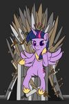  crossover crown cutie_mark equine fearingfun female feral friendship_is_magic fur game_of_thrones hair horn horse mammal my_little_pony pony purple_eyes purple_fur purple_hair smile solo sword throne twilight_sparkle_(mlp) weapon winged_unicorn wings 