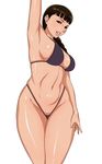  1girl armpits bikini black_eyes black_hair braid breasts curvy female large_breasts lips long_hair matoyama navel original simple_background solo standing string_bikini swimsuit white_background 