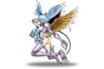  2girls ass breasts digimon digimon_frontier female fish_girl hetero legs lowres monster_girl multiple_girls ranamon shutumon wings 