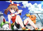  bandana bird blush brown_hair gen_3_pokemon grin haruka_(pokemon) matanonki pokemon pokemon_(creature) pokemon_(game) pokemon_oras ralts sitting smile sweat torchic wingull 