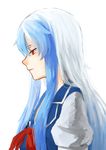  bad_id bad_pixiv_id blue_hair from_side ginryuu half-closed_eyes highres kamishirasawa_keine long_hair multicolored_hair no_hat no_headwear profile red_eyes solo touhou two-tone_hair upper_body white_background white_hair 