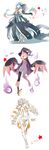  alternate_color banette bare_shoulders beldum blue_hair drill_hair gardevoir gen_3_pokemon grey_hair hat high_heels highres mega_banette mega_gardevoir mega_pokemon multicolored_hair multiple_girls numbered personification pink_hair pokemon shiny_pokemon shuri_(84k) twin_drills two-tone_hair witch_hat 