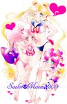  3girls adapted_costume back_bow bare_legs barefoot big_hair bishoujo_senshi_sailor_moon blue_sailor_collar bow bra chibi_chibi chibi_usa choker copyright_name double_bun drill_hair full_body hand_on_hip heart leg_grab long_hair luna-p midriff multiple_girls navel one_eye_closed panties pink_hair pink_sailor_collar red_bow red_choker sailor_chibi_chibi sailor_chibi_moon sailor_collar sailor_moon sailor_moon_narikiri_bra_set sailor_senshi sailor_senshi_uniform tsukino_usagi underwear underwear_only v very_long_hair white_background yoshizumi_rie 