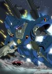  car fugakuhyakkei gun gundam gundam_0080 kampfer_(mobile_suit) mecha motor_vehicle smoke vehicle weapon 