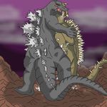  anguirus blush couple cum eyes_closed godzilla godzilla_(series) horn kaiju male monster open_mouth reptile saliva scalie sex spikes spines standing unknown_artist 
