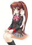  bad_id bad_pixiv_id bow brown_hair cat lennon little_busters! long_hair natsume_rin pink_bow ponytail red_eyes school_uniform sitting yupachi 