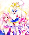  3girls back_bow bishoujo_senshi_sailor_moon blonde_hair blue_sailor_collar blue_skirt boots bow chibi_chibi chibi_usa choker copyright_name facial_mark forehead_mark hair_ornament hairclip heart heart_choker holding holding_staff multiple_girls official_style pink_hair pink_sailor_collar pink_skirt red_choker sailor_chibi_chibi sailor_chibi_moon sailor_collar sailor_moon sailor_senshi sailor_senshi_uniform serious skirt staff tsukino_usagi twintails white_choker yoshizumi_rie 