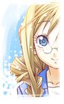  alicia_florence aria bespectacled blonde_hair blue_eyes braid close-up eyelashes glasses looking_at_viewer shinozaki_akira smile 