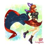  boots bow breasts cape hair_bow large_breasts long_sleeves looking_at_viewer red_eyes red_hair sekibanki shirt skirt smile solo touhou umigarasu_(kitsune1963) 