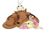  alpha_channel angel_(mlp) blue_eyes canine cuddling cymbals equine eyes_closed female fluttershy_(mlp) friendship_is_magic fur group hair lagomorph long_hair male mammal my_little_pony orthros_(mlp) pegasus pink_hair plain_background rabbit sleeping smile swanlullaby transparent_background wings yellow_fur 