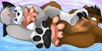  barefoot claws duo foot_fetish foot_focus footsie hindpaw licking licking_foot male mammal mustelid nude otter pawpads paws toe_claws toenail toes tongue webbed_feet 