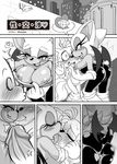  anthro areola bat big_breasts big_breatss big_butt breasts butt canine cleavage clothed clothing comic erect_nipples erection female flashing fox kissing male mammal michiyoshi miles_prower nipples penis rouge_the_bat sega sonic_(series) 