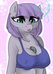  between_breasts blue_eyes boulder_(mlp) bra breasts cleavage clothed clothing earth_pony equine female friendship_is_magic fur fur-what-loo grey_fur hair hi_res horse looking_at_viewer mammal maud_pie_(mlp) my_little_pony open_mouth pony purple_hair rock solo standing teal_eyes underwear 