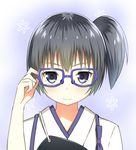  bespectacled black_eyes black_hair glasses japanese_clothes kaga_(kantai_collection) kantai_collection short_hair side_ponytail sky_(freedom) solo 