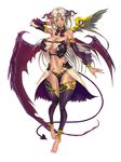  1girl black_sclera breasts cleavage dark_skin demon_girl demon_tail demon_wings feathers horns huge_breasts jewelry long_hair pointy_ears red_eyes silver_hair solo succubus tail wings yamaneko 