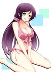  bad_id bad_pixiv_id bikini breasts cleavage jampen large_breasts long_hair looking_at_viewer love_live! love_live!_school_idol_project open_mouth pink_bikini purple_hair sitting smile solo swimsuit toujou_nozomi twintails very_long_hair wariza 