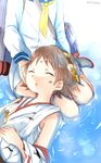  bad_id bad_pixiv_id brown_hair closed_eyes death hagino_makoto hand_on_another's_cheek hand_on_another's_face head_out_of_frame hiei_(kantai_collection) holding_head injury kantai_collection lap_pillow long_sleeves lying_on_water multiple_girls rain ribbon short_hair signature sitting_on_water solo_focus tears torn_clothes torpedo water yukikaze_(kantai_collection) 