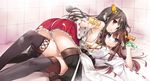  bare_shoulders bathroom black_hair black_legwear blue_eyes blush boots breasts brown_eyes brown_hair detached_sleeves frilled_skirt frills hair_ornament hairband haruna_(kantai_collection) headgear holding japanese_clothes kantai_collection kongou_(kantai_collection) long_hair lying medium_breasts multiple_girls nakajima_yuka nontraditional_miko on_back open_mouth panties ribbon-trimmed_sleeves ribbon_trim showering sideboob skirt smile soap_bubbles soapy thigh_boots thighhighs tile_floor tile_wall tiles underwear white_panties 