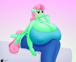  anthro bed big_breasts blush breasts chest_tuft cleavage clothed clothing equine female friendship_is_magic fur hair hi_res horse jeans mammal my_little_pony nipples original_character pegasus pink_hair pony ponyboom smile solo tears tuft wings yellow_eyes 