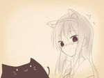  ai635623656 akemi_homura animal_ears bad_id bad_pixiv_id beige_background blush cat cat_ears hairband kemonomimi_mode long_hair looking_at_viewer magical_girl mahou_shoujo_madoka_magica monochrome simple_background surprised 