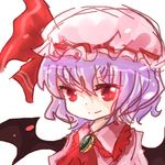  bat_wings hat nine_usagi purple_hair red_eyes remilia_scarlet ribbon short_hair smile touhou wings 