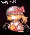  blonde_hair crystal dark_background dated flandre_scarlet hat long_hair lowres nine_usagi red_eyes ribbon side_ponytail smile star touhou wings 