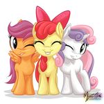  apple_bloom_(mlp) bow cub earth_pony equine eyes_closed female feral friendship_is_magic fur green_eyes group hair hair_bow horn horse looking_at_viewer mammal my_little_pony mysticalpha one_eye_closed orange_fur pegasus plain_background pony purple_eyes purple_hair red_hair scootaloo_(mlp) smile sweetie_belle_(mlp) teeth two_tone_hair unicorn white_background white_fur wings wink yellow_fur young 