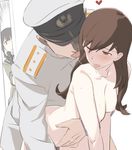  2girls admiral_(kantai_collection) breasts brown_eyes brown_hair clothed_male_nude_female collarbone commentary_request couple doggystyle door hat heart hetero jpeg_artifacts kantai_collection kitakami_(kantai_collection) long_hair medium_breasts multiple_girls netorare ningen_(ningen96) nipples nude ooi_(kantai_collection) peeking peeking_out petite saliva saliva_trail sex shaded_face simple_background sweat tongue tongue_out voyeurism white_background wince 