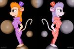  belt black_background brown_eyes chip_&#039;n_dale_rescue_rangers chip_'n_dale_rescue_rangers coveralls disney duo female gadget_hackwrench grey_eyes hair hands_in_pockets hat hi_res howl_echoes looking_away mammal mouse orange_hair pink_nose pink_skin plain_background purple_hair reflection rodent round_ears signature skinny_tail standing symmetry tapering_tail 