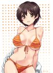  artist_name bad_id bad_pixiv_id bare_shoulders bikini breasts brown_eyes brown_hair contrapposto frilled_bikini frills front-tie_top highres idolmaster idolmaster_cinderella_girls large_breasts looking_at_viewer navel off_shoulder oikawa_shizuku orange_bikini paopao shiny shiny_skin short_hair smile solo standing string_bikini swimsuit 