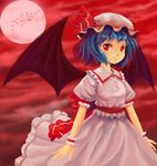 bat bat_wings blue_hair fatherland2009 hat moon red_eyes red_moon remilia_scarlet short_hair solo touhou wings 