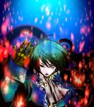  black_eyes black_hair blue_eyes blue_hair coat gauntlets gears gradient_hair hai_wa_hai_ni_(vocaloid) heterochromia kaito male_focus multicolored_hair open_mouth solo uya vocaloid 