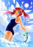  bad_id bad_pixiv_id fish green_eyes lakuhito one-piece_swimsuit original red_hair school_swimsuit solo swimsuit twintails wet 