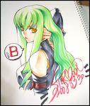  breasts c.c. code_geass creayus green_hair large_breasts long_hair photo sketchbook solo traditional_media yellow_eyes 