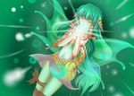  bad_id bad_pixiv_id casting_spell closed_eyes feena_(grandia) grandia green green_background green_hair kayama_kenji midriff wings 