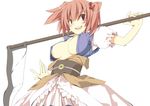  bad_id bad_pixiv_id breasts cleavage large_breasts onozuka_komachi open_mouth red_eyes red_hair sakurame scythe short_hair sideboob smile solo touhou two_side_up 