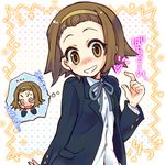  @_@ brown_eyes brown_hair grin hairband halo_(artist) imagining k-on! school_uniform short_hair smile solo tainaka_ritsu tomboy translated 