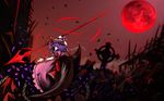  bad_id bad_pixiv_id bat_wings chain cross full_moon grave moon night polearm purple_hair red_eyes red_moon remilia_scarlet solo spear spear_the_gungnir touhou usual wallpaper weapon wings 