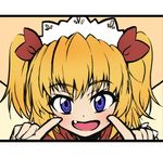  blonde_hair blue_eyes fang hair_ribbon hairband ribbon short_hair solo sunny_milk tes_&amp;_naoto touhou twintails wings 