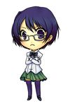  blue_eyes blue_hair bow chibi crossed_arms daikai glasses hakamichi_shizune katawa_shoujo lowres skirt solo thighhighs 