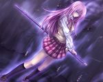  aura katana klenow kneehighs long_hair pink_eyes pink_hair pleated_skirt school_uniform shaman_king skirt socks solo sword tamamura_tamao weapon 