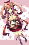  animal_ears blue_eyes breasts brown_hair chinese_zodiac cleavage cow cow_ears cow_tail earrings horns jewelry large_breasts long_hair original skirt solo stuffed_cow ta_kaana tail year_of_the_ox 